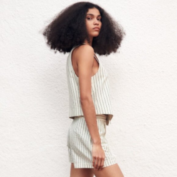 NWOT Zara Striped Linen Tailored Waistcoat Vest - Picture 2 of 9